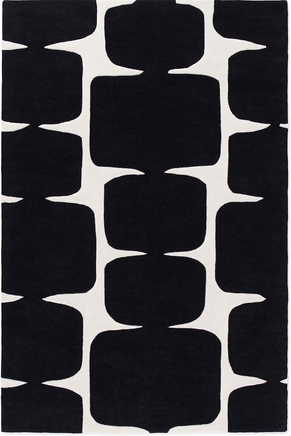 Restoration and Renovation Modern Wool Area Rug - Contemporary Abstract Geometric Design, Thick & Soft Hand-Tufted Carpet - Ideal for Indoor Decor in Living Room, Bedroom (Black, 9' x 12')