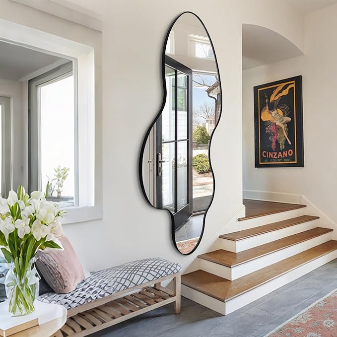 Irregular Mirror, 60"x30" Asymmetrical Mirror Full Length, Large Abstract Mirrors with Metal Frame, Modern Unique Shaped Mirrors for Living Room Bathroom Bedroom Hallway Entryway Fireplace