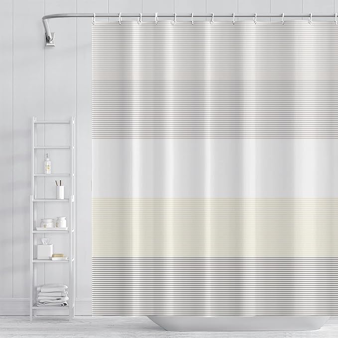 Abstract Stripes Shower Curtain for Bathroom Brown and Yellow Lines Geometric Pattern Bath Curtain Waterproof Polyester Fabric Shower Curtains with Hooks Modern Home Decorative, 48x72 Inch