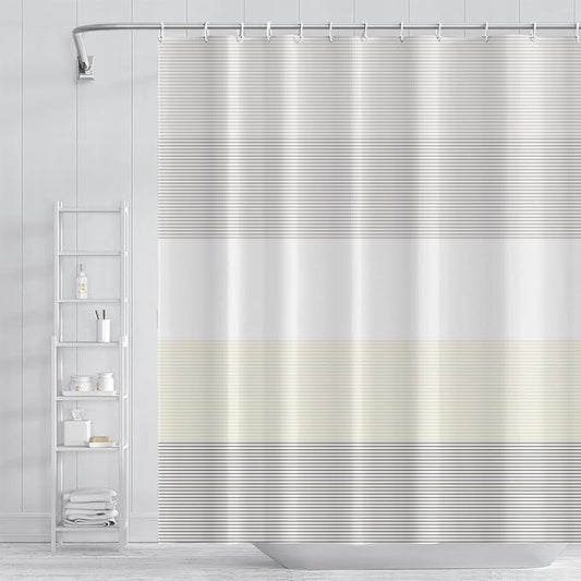 Abstract Stripes Shower Curtain for Bathroom Brown and Yellow Lines Geometric Pattern Bath Curtain Waterproof Polyester Fabric Shower Curtains with Hooks Modern Home Decorative, 48x72 Inch