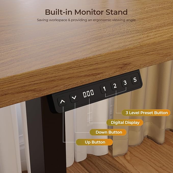 63 x 24 Inches Electric Standing Up Desk with Monitor Shelves,Height Adjustable Computer Desk from 28-46''with Memory Controller,Modern Home Office Desk for Work,Study,Oak Brown