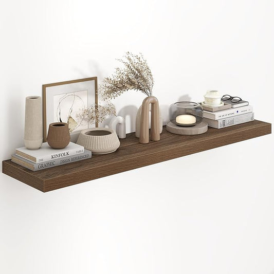 Fun Memories 48 Inch Floating Shelves, 9.3 Inch Deep Wall Shelves for Bathroom, Living Room, Bedroom, Kitchen, Deep Long Shelf Wall Mounted 1 Pack Shelf for Books, Decor, Walnut