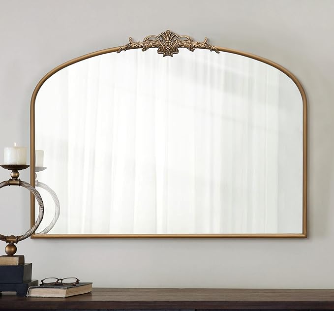 Besdomus Vintage Arched Gold Mirror: 40"x29" Large Matt Gold Antique Wall Mounted Mirror - Baroque Traditional Ornate for Entryway/Fireplace/Bathroom/Hallway - Home Decor for Fashion-Conscious