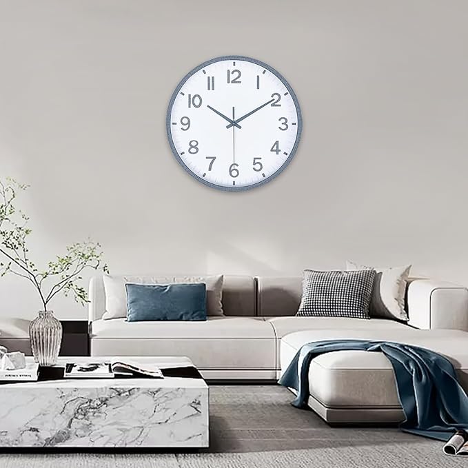 Wall Clocks Battery Operated 12 inch Modern Wall Clock,Silent Non Ticking Wall Clock for Living Room Bedroom Kitchen Office Classroom Decor (Wood Grain Gray White)