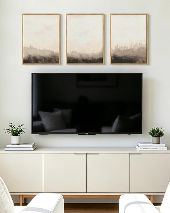 KUVIOKE Watercolor Brown Landscape Abstract Framed Wall Art Nature Wilderness Illustrations Wall Decor Minimalist Modern Art Print Home Decor 12x16in (Natural Framed)