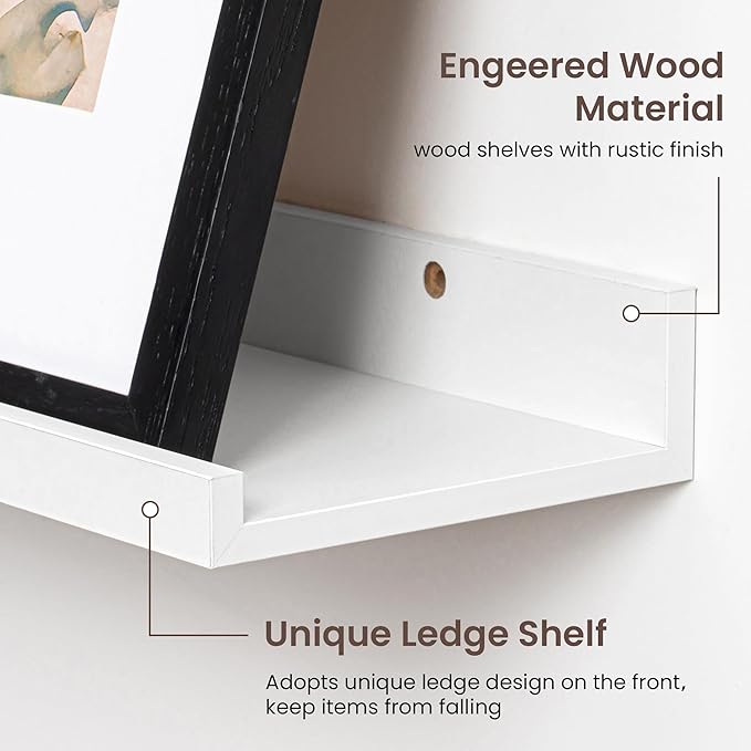 Axeman 30 Inch Floating Shelves | White Picture Ledge Shelf Set of 3 | Rustic Wood Wall Shelves with Lip | 30" White Picture Shelf for Wall with Ledge | Photo Shelves