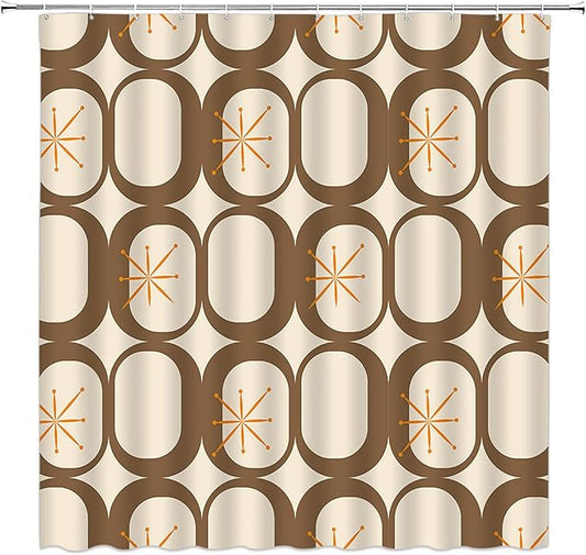 Mid Century Shower Curtain Modern Abstract Atomic Starbursts Squares Retro 50s Geometric Bathroom Decor Polyester Curtains with Hooks