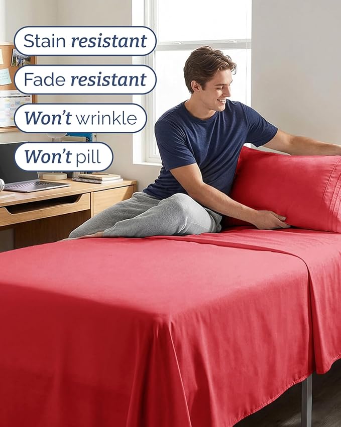 Twin XL Size 3 Piece Sheet Set - Comfy Breathable & Cooling Sheets - Hotel Luxury Bed Sheets for Women & Men - Deep Pockets, Easy-Fit, Extra Soft and Wrinkle Free Sheets - Red Oeko-Tex Bed Sheet Set