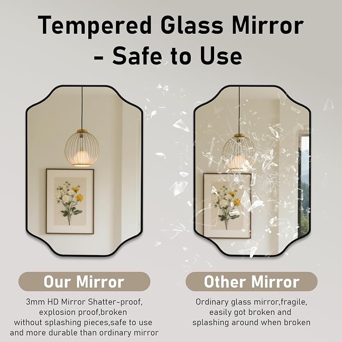 Black Bathroom Mirror Over Sink 24x36 Inch, Wall Mounted Modern Rectangle Vanity Mirrors with Tempered Glass for Bedroom Living Room or Entryway, Vertical/Horizontal Hanging