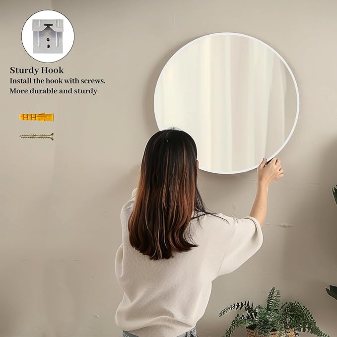Sunniry White Round Mirror 28 inch, Matte Metal Frame Round Mirrors, Circle Mirrors for Bathroom, Living Room, Bedroom, Hallway.