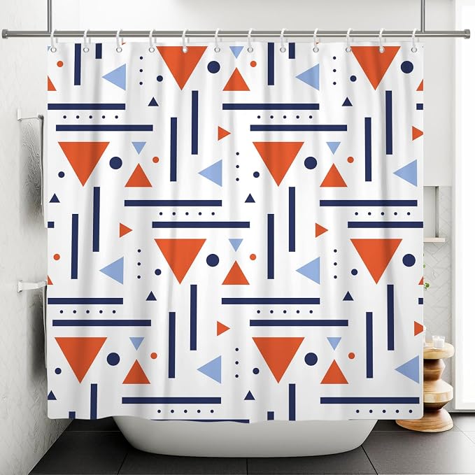 Abstract Geometric Shower Curtain Colorful Geometric Abstract Boho Orange Triangle, Modern Minimalist Boho Art Bathroom Decor Waterproof Fabric Bath Curtain 60x72 inch