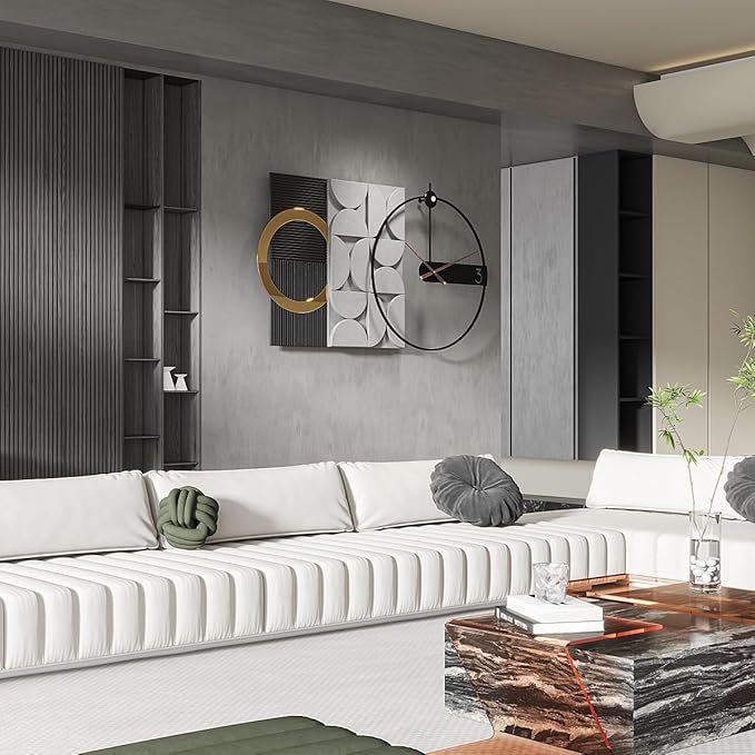 Large Decorative Wall Clock Silent Non-Ticking, Modern Metal Wall Clock Decor for Living Room Office Bedroom Kitchen (Black, 30"X18")