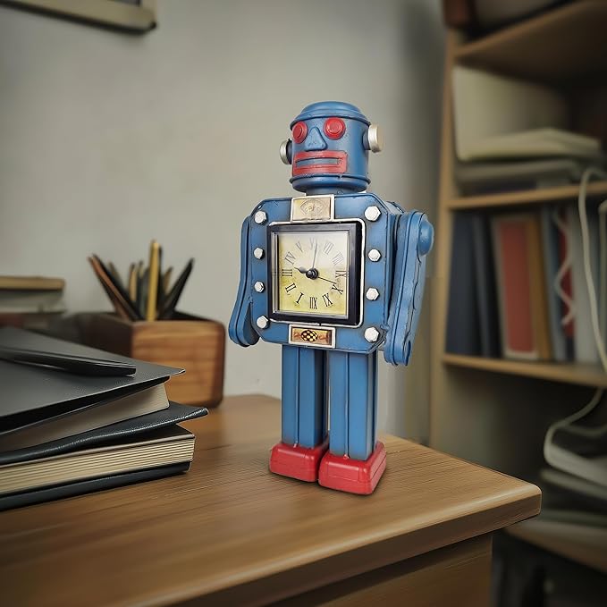 Robot Automatons Vintage Clock Bot Craft Cartoon Droid Model for Desktop Home Bedroom Office Robot Collection Boys Man Steampunk Festival Surprise Presents