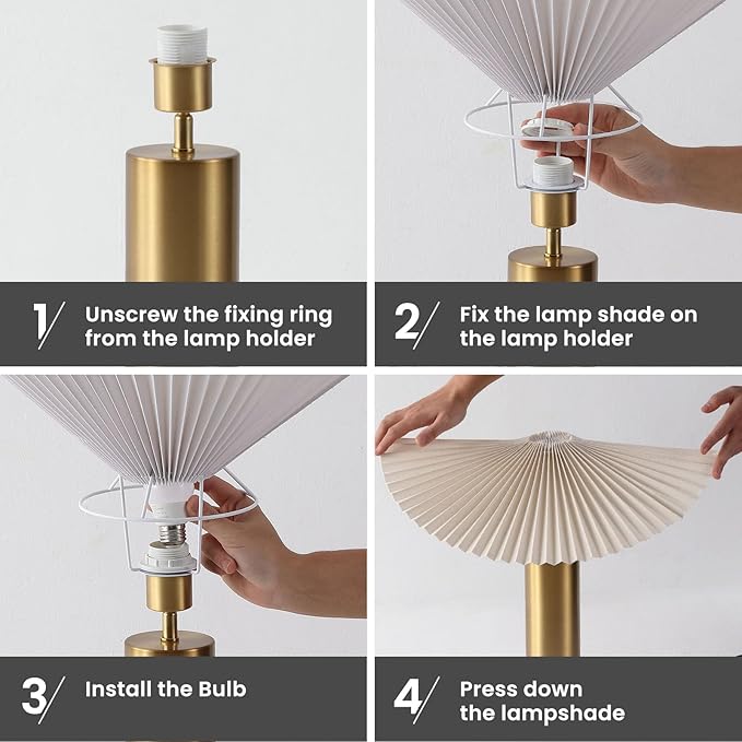 Modern Table Lamp with Metal Blade Lampshade and Cylindrical Base, E26 Bulb Compatible, Contemporary Accent Light for Living Room, Bedroom, Office (Gold)