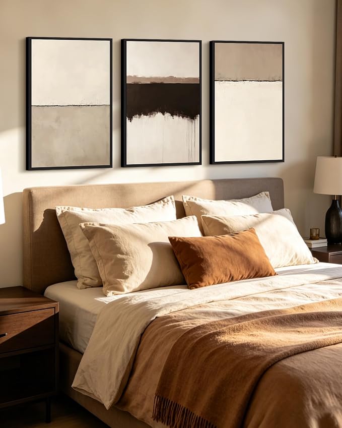 KUVIOKE Abstract Framed Wall Art Minimalist Beige Gray Pastel Watercolor Wall Decor Modern Illustration Neutral Art Painting Home Decor 16x24in (Black Framed)