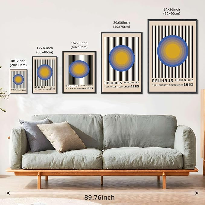 Framed Bauhaus Poster Canvas Wall Art for Living Room Bedroom Office Apartment Home Decor Pictures Wall Decor, Abstract Circles Art Print, Vintage Modern Style Poster (Black Framed,16L X20W)