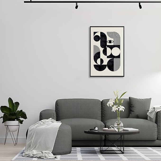 LZMXWX Vintage Geometric Face Motivational Poster Black And White Bauhaus Scandinavian Canvas Wall Art Minimalist Abstract Prints Painting For Home Bedroom Dorm Wall Decor 24x36in Framed