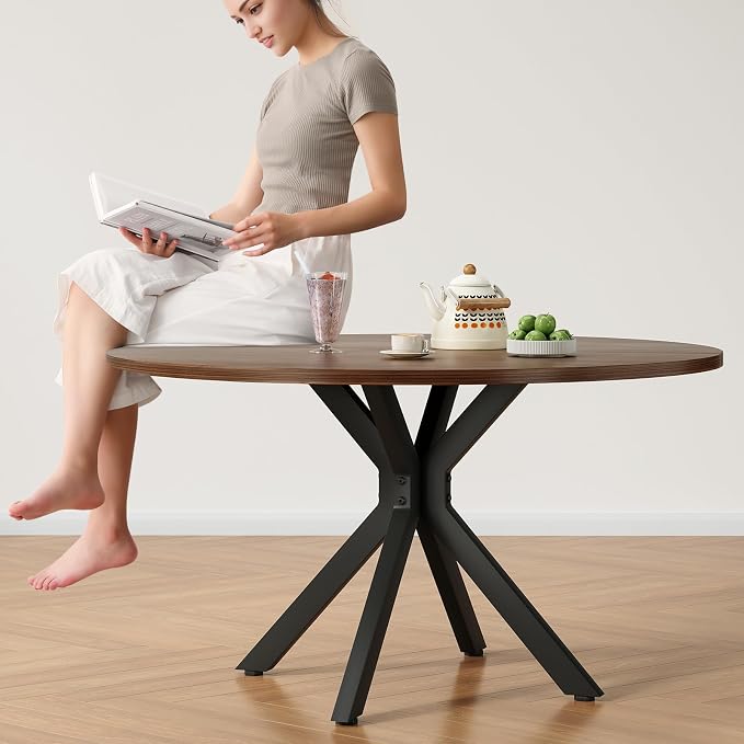 Soohow 47.2" Solid Wood Round Dining Kitchen Table for 4-6 People with Intersecting Pedestal Base