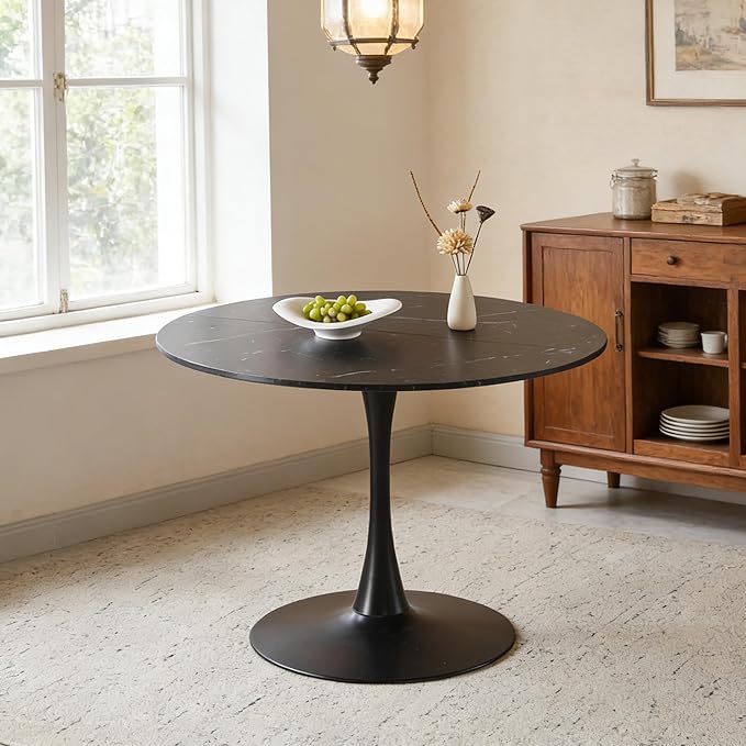 Round Tulip Table 42 Inch, Mid-Century Modern Tulip Kitchen Dining Table with Pedestal Base for Small Spaces, Cafe & Office