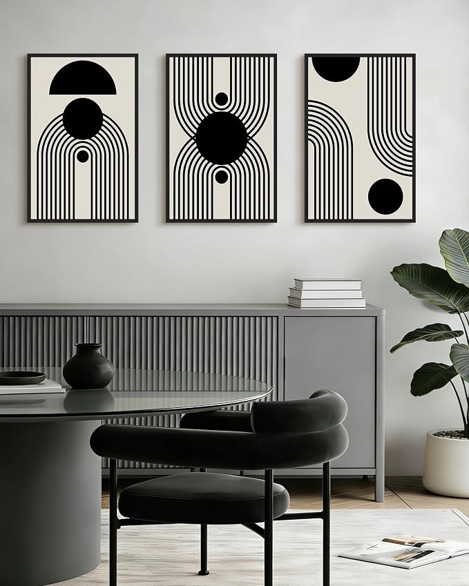 Drsoum Lager 16x24in Black and White Abstract Framed Wall Art Decor Duotone Minimal Dark Brush Stroke Prints Shapes Illustrations Modern Art Decorative Ready To Hang - Black Framed