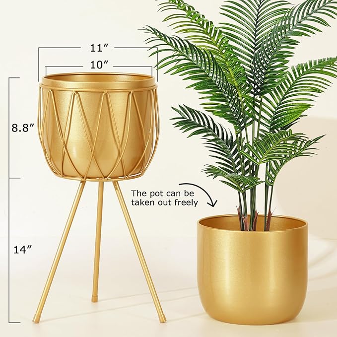 Planter Pot with Stand, 10" Mid-Century Tall Plant Pot with Legs for Indoor Plants,22.8'' high (Creative-Gold-X-Large)