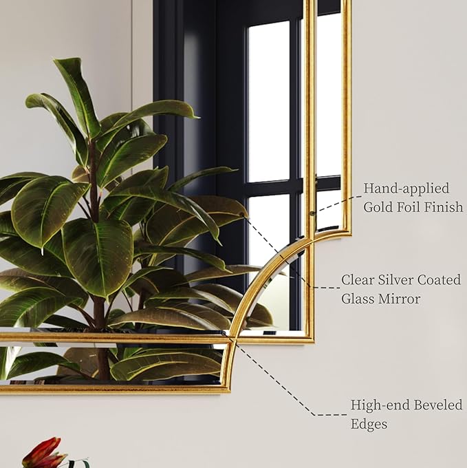 Kelly Miller Large Gold Mirror for Wall, 26"x52" Gold Decorative Mirror Wall Vanity Mirror Bevelled Full Length Mirror for Bathroom Living Room Bedroom Farmhouse Fireplace Entryway