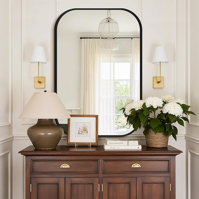 Bathroom Mirror for Wall, Black Bathroom Vanity Mirror for Over Sink 26 x 38, HD Reflection Shatterproof Mirror for Living Room Bedroom Entryway, Metal Frame Rectangular Shape