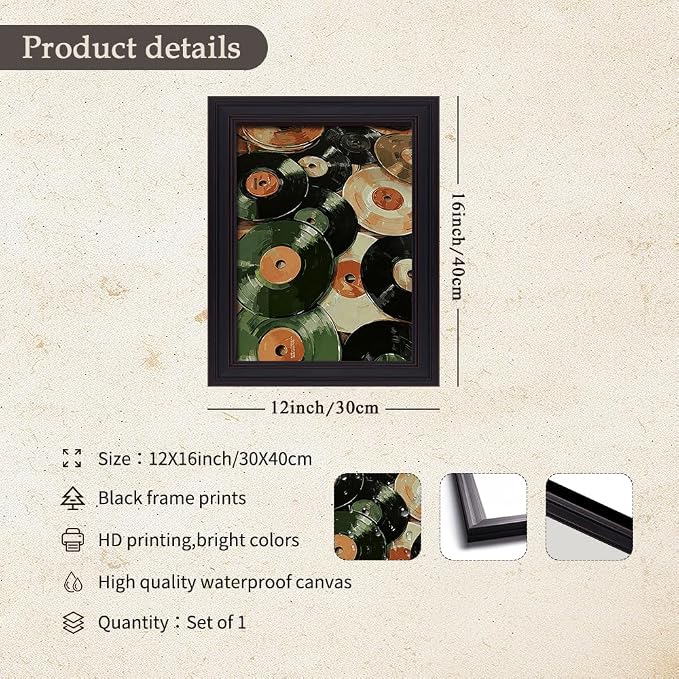 Music Vinyl Records Poster Vintage Abstract Mid Century Wall Art Modern Trendy Canvas Aesthetic Prints for Living Room Bedroom Wall Decor 012X16 inch Vintage Framed Music Lovers Gifts