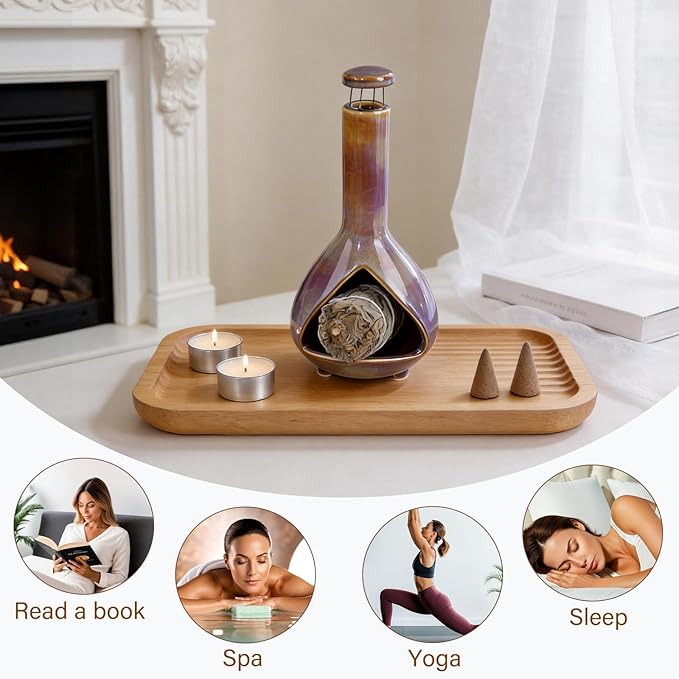 Ceramic Palo Santo Holder - High Temperature 1200°C Mini Chiminea for Sage, Incense & Palo Santo Sticks - Elegant Gradient Glaze Design for Energy Cleansing, Yoga, Meditation & Aromatherapy