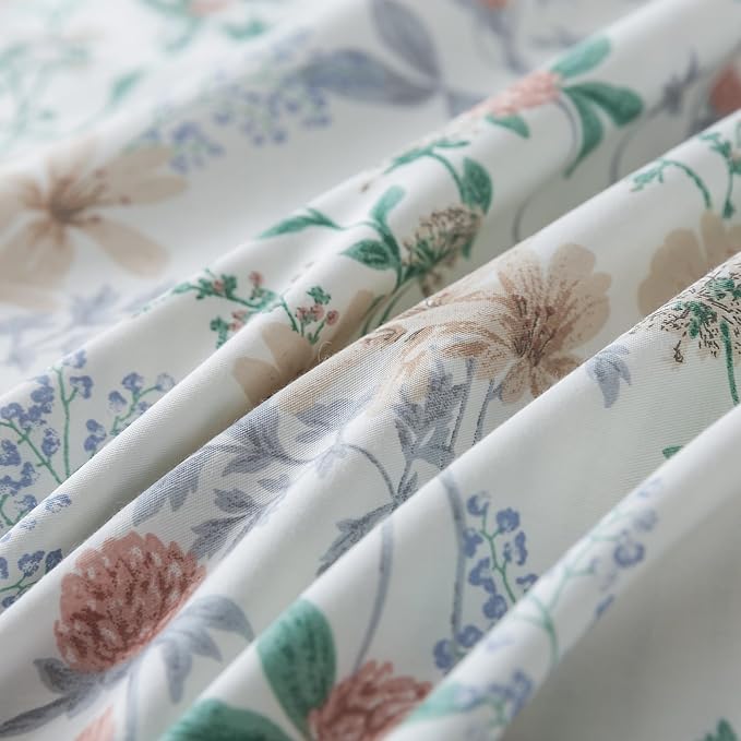 HoneiLife Duvet Dover Queen Size - 100% Cotton Comforter Cover, Breathable Bedlinen for Set for Queen Beds, 3-PC Wildflower Comforter Cover Sets,Desert Rose