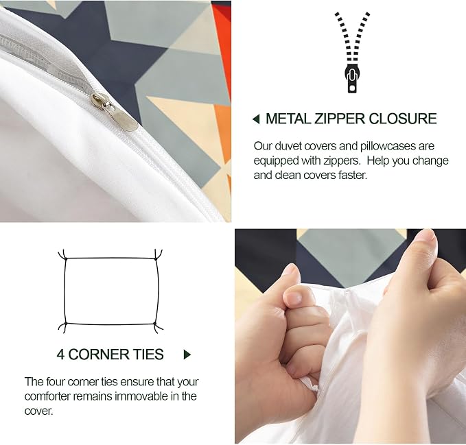 Retro Medieval Duvet Cover King Size, Colorful Geometry Bedding Set 3 Piece Bedroom Decor Vintage Abstract Patterned Comforter Cover with Zipper Ties & 2 Pillowcases
