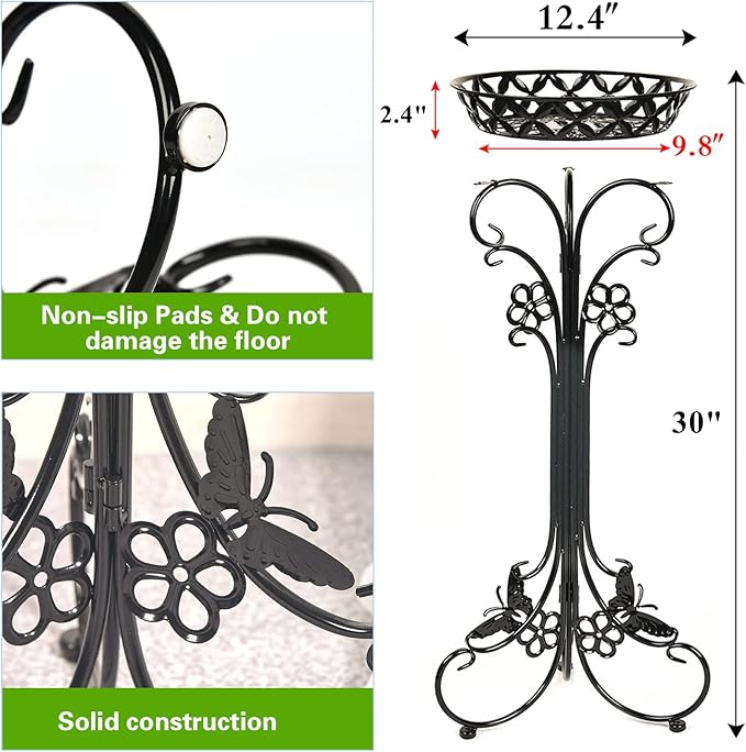 Sungmor Lightweight Metal Flower Pot Stands - 2 Pack 29.7 Inches Tall Black Plant Stand - Rustproof Potted Plant Holder Container Support - Indoor & Outdoor Elegant Corner Decorative Display Rack