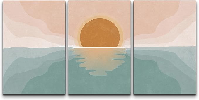 wall26 Canvas Print Wall Art Set Pastel Mountain Range Forest Dawn Abstract Nature Illustrations Modern Art Nordic Decorative Wilderness Zen Minimal Boho for Living Room, Bedroom, Office - 16"x24"x3