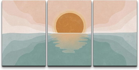 wall26 Canvas Print Wall Art Set Pastel Mountain Range Forest Dawn Abstract Nature Illustrations Modern Art Nordic Decorative Wilderness Zen Minimal Boho for Living Room, Bedroom, Office - 16"x24"x3