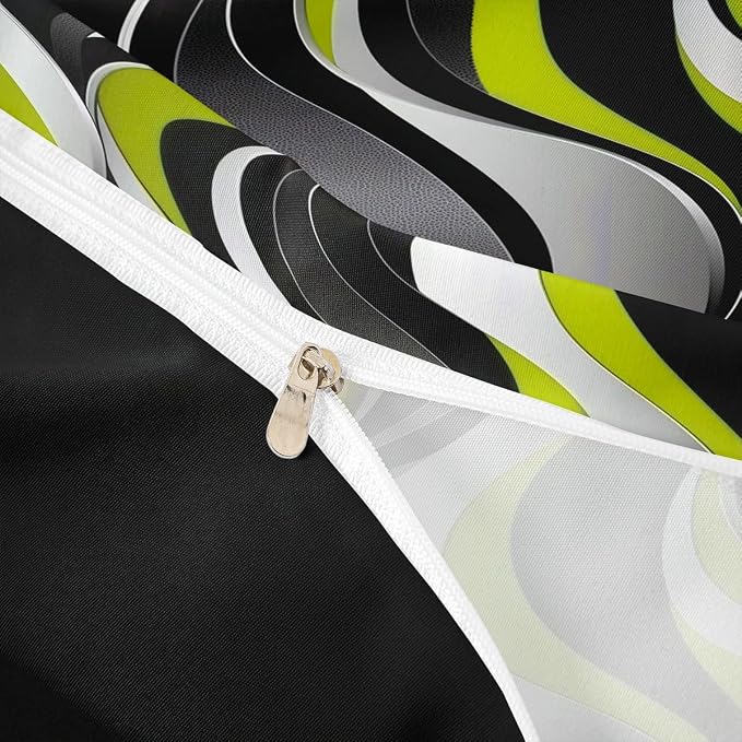 Erosebridal Geometric Wavy Lines Duvet Cover Twin for Kids Boys Girls,Minimalist Abstract Art Comforter Cover,Modern Aesthetic Bedding Set,Olive Grey Black Bed Set with 1 Pillowcase Bedroom Decor