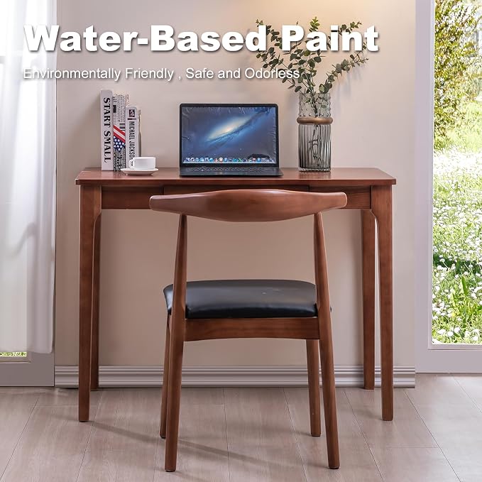 Solid Wood Desk with Drawers, Home Office Desk for Small Spaces, Gaming Work Study Desk, Student PC Desk for Bedroom, Easy to Assemble (Cherry Color, 39.4 inch)