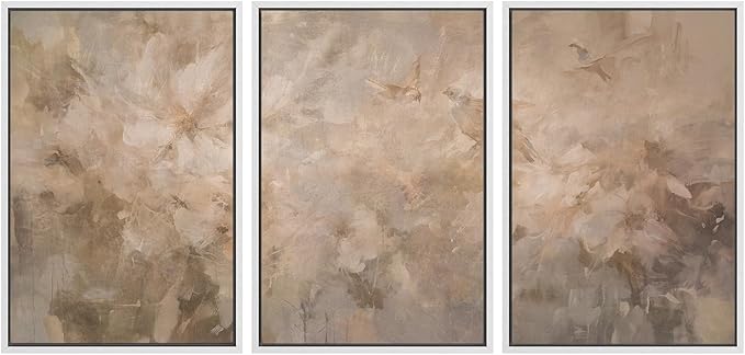 SIGNWIN Framed Canvas Print Wall Art Set Soft Neutral Abstract Floral Illustrations Modern Art Decorative Boho Relax/Zen Nordic for Living Room, Bedroom, Office - 16"x24"x3 White