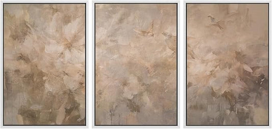 SIGNWIN Framed Canvas Print Wall Art Set Soft Neutral Abstract Floral Illustrations Modern Art Decorative Boho Relax/Zen Nordic for Living Room, Bedroom, Office - 24"x36"x3 White
