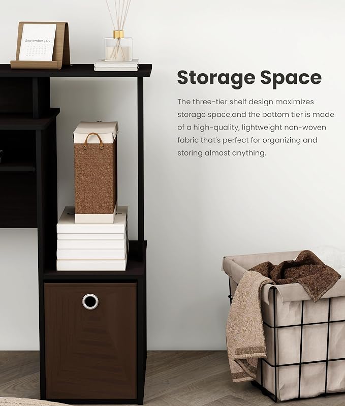 Small Computer Desk for Bedroom, Home Office Desk with Drawers Storage Shelves for Living Room Study Bedroom, Dark Walnut/Brown