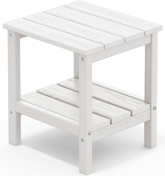 SERWALL 2-Tier HDPE Outdoor Side Table, Weatherproof Rectangular Adirondack Side Table, White