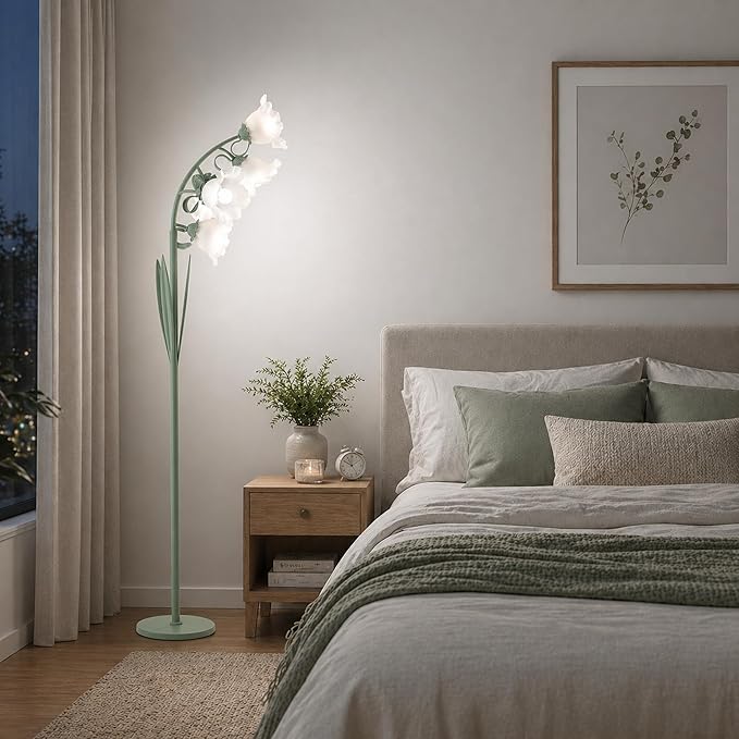 5 Light Flower Floor Lamp for Living Room,3 Color Temperatures, LED Arc Floor Lamp with Foot Switch,Cute Floral Standing Lamp for Bedroom,Curves Tall Lamp for Living Room Corner (Bulbs Included)