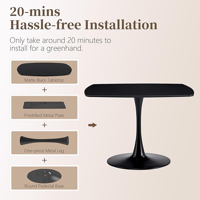 Square Dining Table,42.1" Tulip Table with Metal Pedestal,15-Minute Quick Assembly,Mid Century Modern Leisure Table for Kitchen Small Places Cafe (Black)