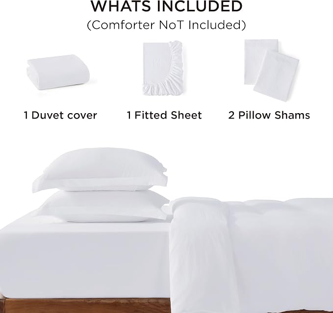 Bedsure Duvet Cover King Size with Fitted Sheet - 4 Pieces Prewashed Cotton-Like Bedding Set, Includes 1 Duvet Cover 104x90 Inches with Zipper Closure, 2 Pillow Shams, 1 Fitted Sheet, Bright White