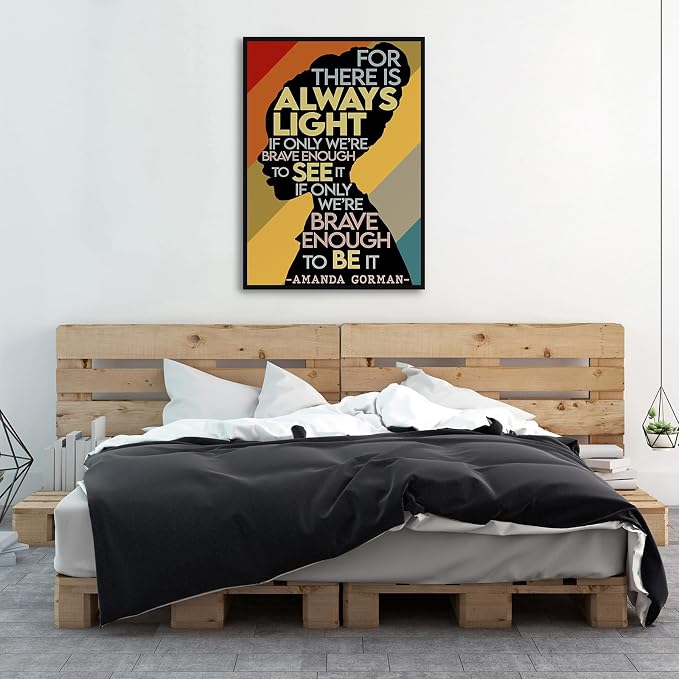 Amanda Gorman Poster Canvas Prints, Poem Amanda Gorman Wall Art The Hill We Climb Poem Poster Inaugural Quote Painting There Is Always Light Art Black History Month Wall Art Decor 16x24 Inch Framed