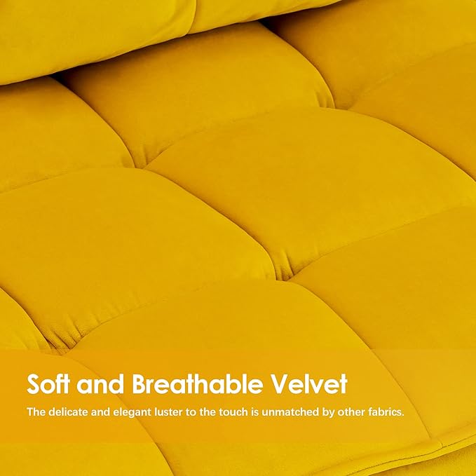 MCombo Accent Chair with Ottoman, Modern Velvet Wingback Lounge Chair, Upholstered Club Chair for Small Space, Living Room & Bedroom 4079 (1, Yellow)
