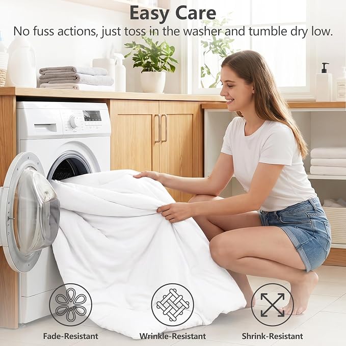 CozyLux Full Size Comforter Set White, 3 Pieces Lightweight Down Alternative Quilted Bedding Sets, All Season Soft Breathable Solid Comforter with 2 Pillowcases, Luxury Bed Set Gift for Home