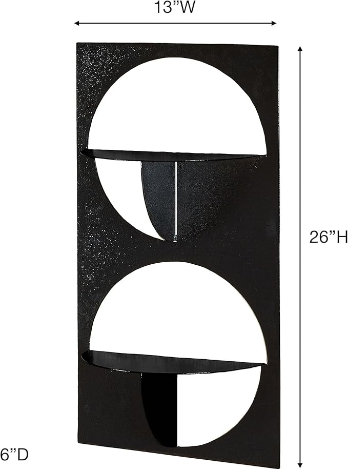 Touch of Class Corydon Vertical Modern Black Metal Wall Shelf with Two Shelves | Contemporary Style Shelving Decor for Bedroom, Living Room, Bathroom, Kitchen, Hallway, Entryway