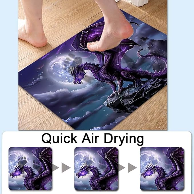 Bath Mat Rug,Majestic Purple Dragon Non Slip Quick Dry Super Absorbent Thin Bathroom Rugs Fit Under Door-Easy to Clean Bathroom Floor Mats-Shower Rug for Shower Sink Bathtub(16" x 24"in)