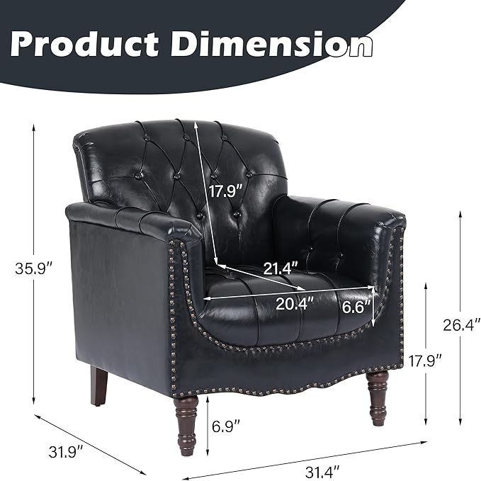 Lumibee Faux Leather Accent Chairs Set of 4, Upholstered Armchairs with Nailhead Trims & Wood Legs for Living Room, Bedroom, Contemporary Comfy Club Chairs for Office-Blue Black
