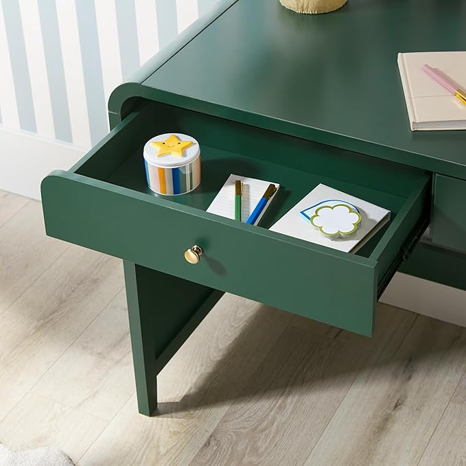 Walker Edison Zoey Modern Curve Design Writing Desk with Drawer, 45 Inch, Green